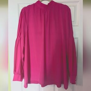 Mock Neck Vibrant Pink Blouse